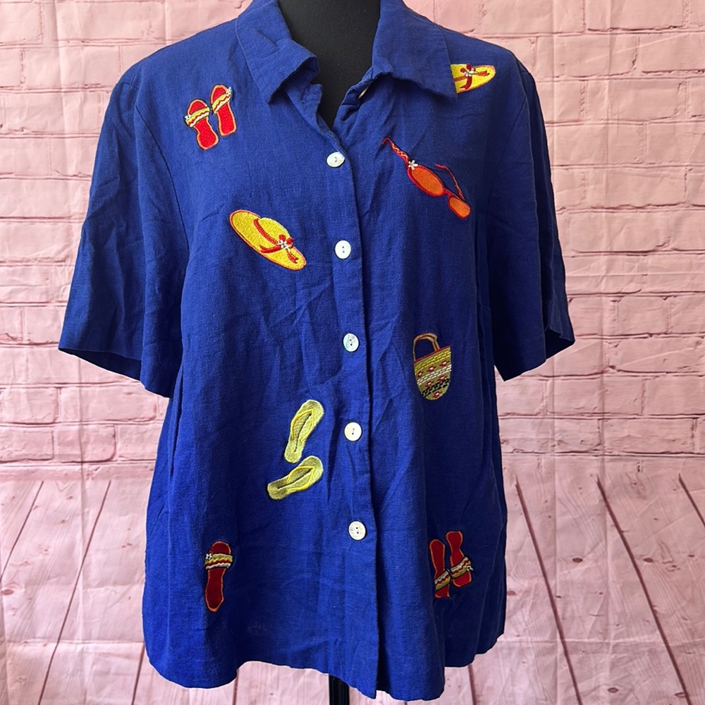 Summer embroidered button down top